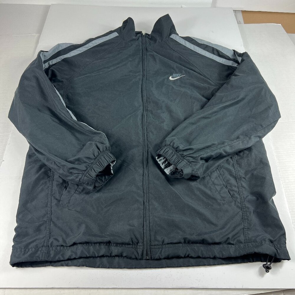 Y2K Nike Track Jacket Adult Large Black & Grey Striped Full Zip Long Sleeve